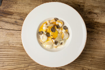 Pumpkin gnocchi with truffle, close-up
