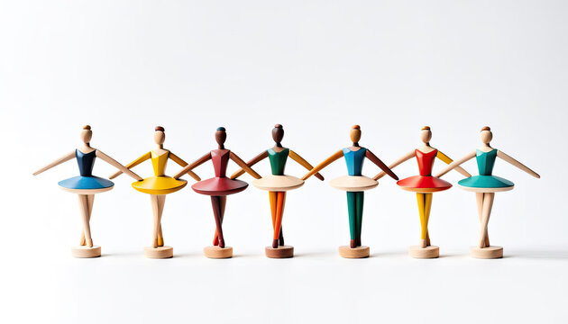 Small wood ballet figurines with copy space on white
