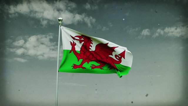wales flag waving on sky background. 4K Highly Detail 3D Rendered video footage for national or government activity, patriotism and  social media content.