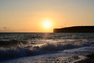 Obraz premium Sunset in autumn, Cuckmere Haven, East Sussex, Seaford, United Kingdom.