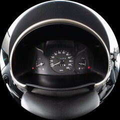 Dashboard in a car. Wide-angle view of the speedometer from the driver's side. Interior of a modern...