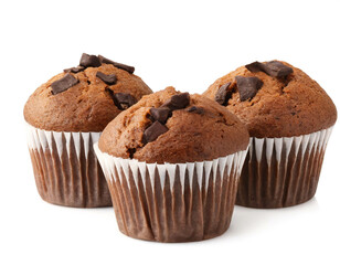 Chocolate muffins isolated on white background, cut out