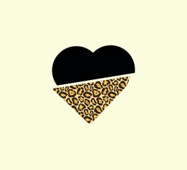 heart split into two, half black and half with leopard pattern