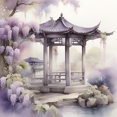 Chinese garden watercolor,generative ai