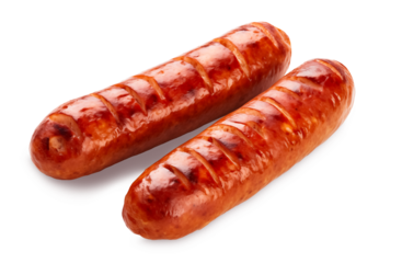 Cooked sausages bbq, Grilled pork bangers isolated on transparent background, png