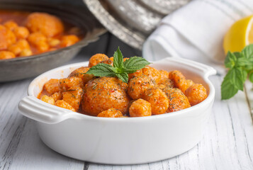 Traditional delicious Turkish foods; Bulgur soup (Turkish name; Anali Kizli, icli kofte)