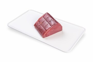 Chilled tuna on a white plate. White background