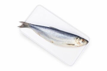 Smoked fish on a white plate from a fish shop