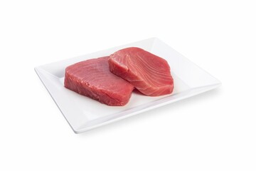 Chilled tuna on a white plate. White background