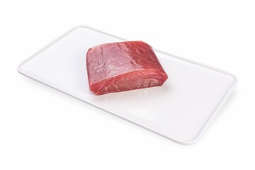 Chilled tuna on a white plate. White background
