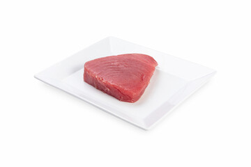 Chilled tuna on a white plate. White background