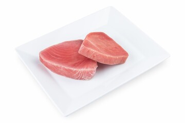 Chilled tuna on a white plate. White background