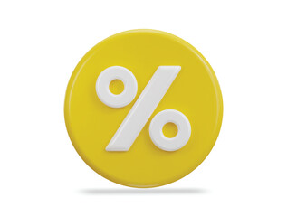 percent sign with yellow circle discount icon 3d render