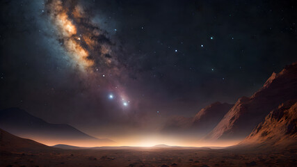Obraz premium Fantasy alien planet. Mountain and nebula.