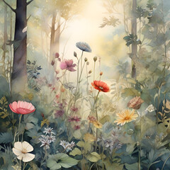 Forest landscape watercolor, generative ai
