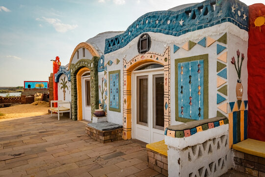 Nubian village traditional house colorful old house in Aswan Egypt