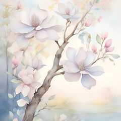 Watercolor painting of a magnolia tree, generative ai