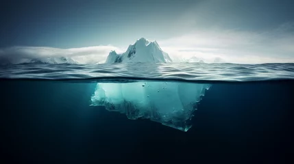 Tuinposter Big Iceberg significant part submerged underwater as unseen efforts for success. Hidden struggles hard work contribute to visible achievements, depth of dedication perseverance behind surface concept. © Ilia