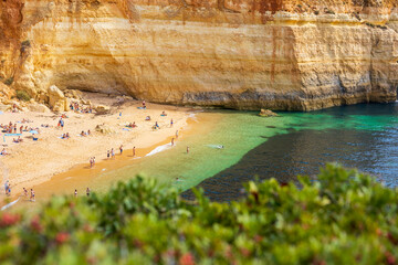 Benagil beach in Algarve. View of beach in Benagil. Praia de Benagil beach on atlantic coast,...