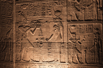 Stone wall carving at Philae temple in Aswan Upper Egypt