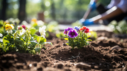 hands planting tomato seedling on garden
