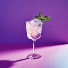 Southside alcohol cocktail with mint on purple background