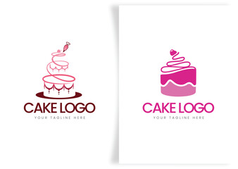 Sweet cake, dessert and bakery shop logo design template