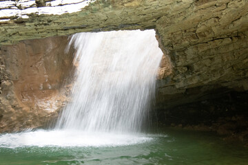 Up-close view of stream waterfall