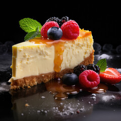 Cheesecake with berries and mint