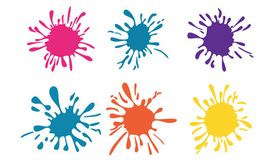 Vector color paint splatter. bright ink stains and spray blots isolated on white