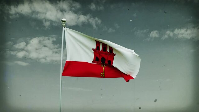 gibraltar flag waving on sky background. 4K Highly Detail 3D Rendered video footage for national or government activity, patriotism and  social media content.