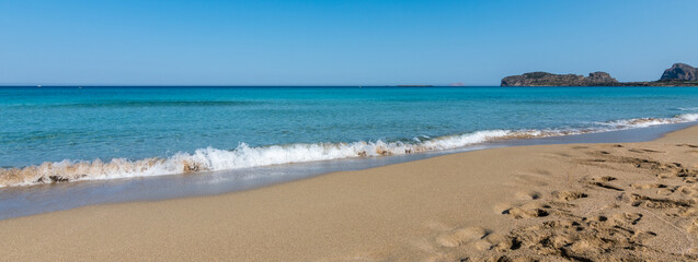 Banner View of the sea in the Island with sandy beach, cloudless and clear water. Tropical colours,...