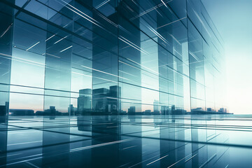 Fototapeta na wymiar a modern building with a glass facade reflecting the city skyline during the day, ai generative