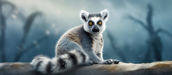 lemur catta ring tailed lemur Copy space image Place for adding text or design - obrazy, fototapety, plakaty