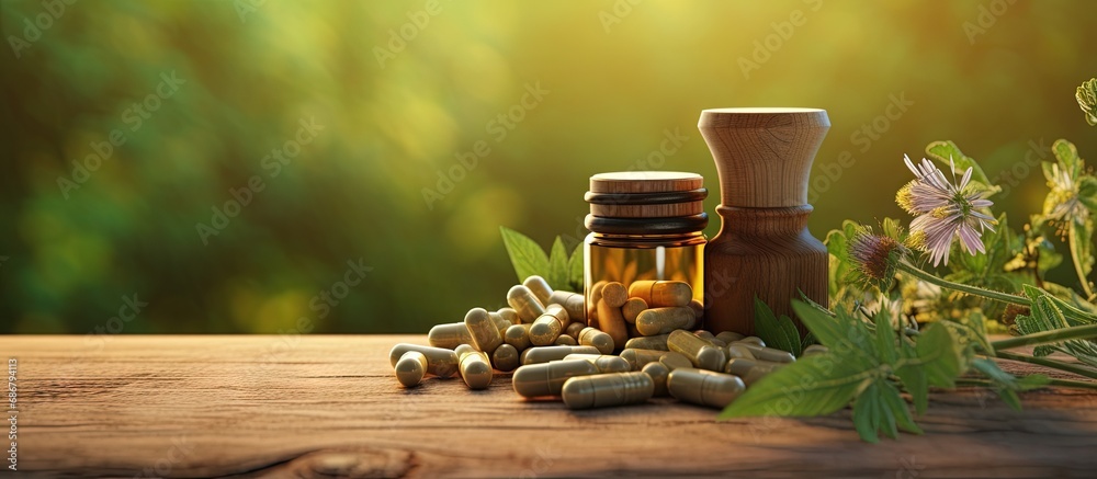 Poster Herbal remedies in various forms for health and wellness Copy space image Place for adding text or design