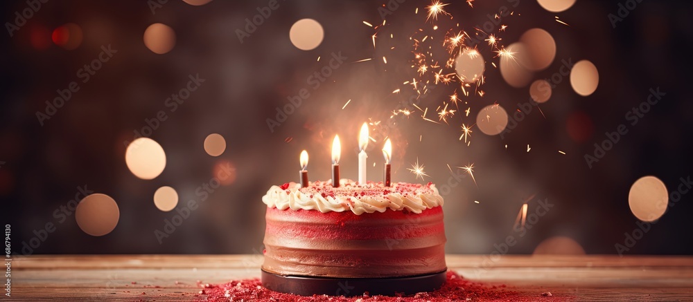 Aufkleber Retro style cake with blurred light effect heart and sparkler for Valentine s Day Copy space image Place for adding text or design