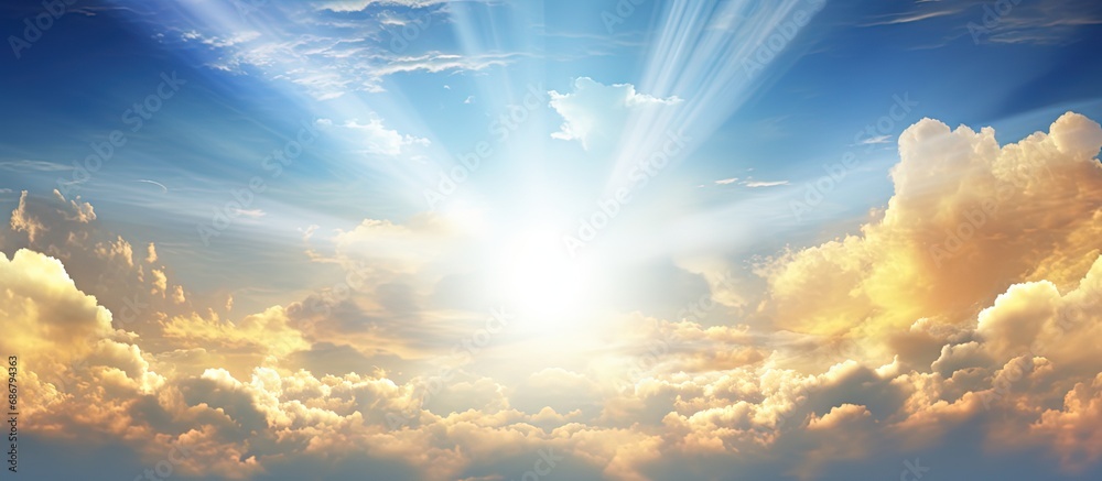 Poster Gorgeous sky with sunbeam Copy space image Place for adding text or design