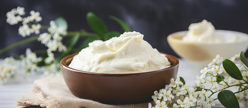 Organic herbal infused handmade shea butter cosmetics Copy space image Place for adding text or design