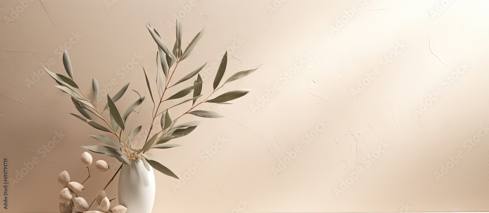 Leinwandbilder minimalistic nature concept with copy space elegant olive tree leaves on neutral soft pastel beige w