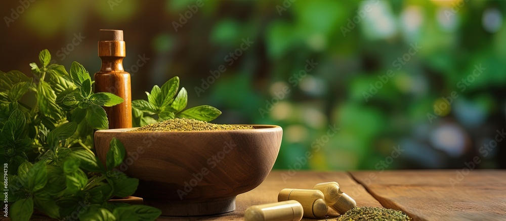 Aufkleber Herbal remedies in various forms for health and wellness Copy space image Place for adding text or design