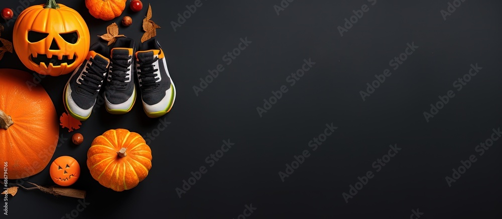 Aufkleber Halloween fitness concept with a healthy lifestyle background Top view with space for text Copy space image Place for adding text or design