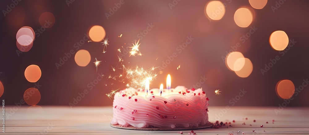Aufkleber Retro style cake with blurred light effect heart and sparkler for Valentine s Day Copy space image Place for adding text or design
