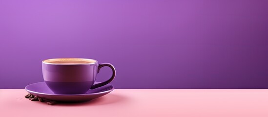 Obraz na płótnie Canvas purple background with coffee cup Copy space image Place for adding text or design