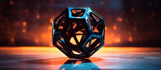 Illuminated dodecahedron made with 3D printing Copy space image Place for adding text or design - obrazy, fototapety, plakaty