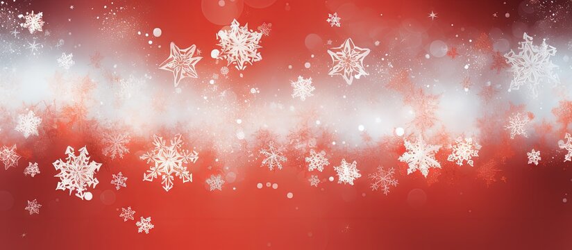 Red snowflakes on a Christmas themed backdrop Copy space image Place for adding text or design