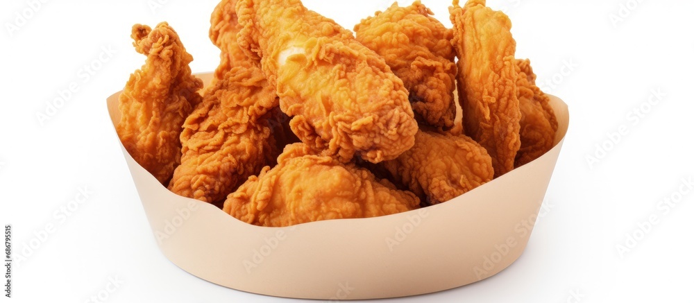 Aufkleber Isolated fried chicken in a bucket on white background with clipping path Copy space image Place for adding text or design