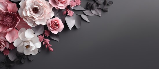 Gray background with a floral frame Copy space image Place for adding text or design