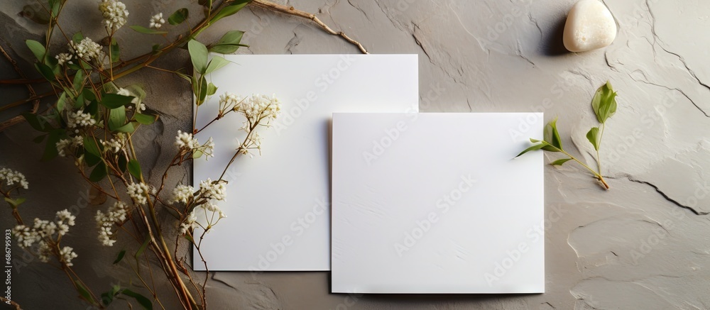 Leinwandbilder modern and minimalist wedding stationery with blank mockups of cotton rag deckle edge handmade paper