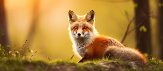 Red Vulpes vulpes on a spring evening Copy space image Place for adding text or design