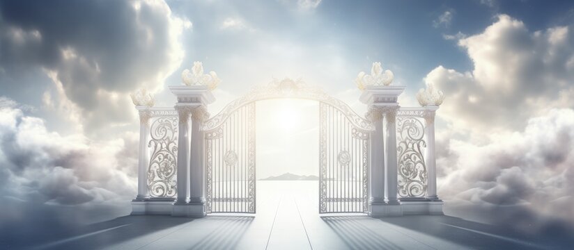 Heaven s pearly gates open contrasting bright heaven and dull foreground Copy space image Place for adding text or design